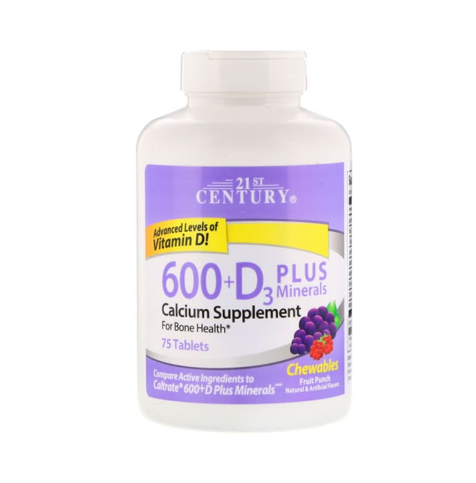 21st Century 600 + D3 Plus Minerals Chewable Tablet Fruit Punch (75'S)