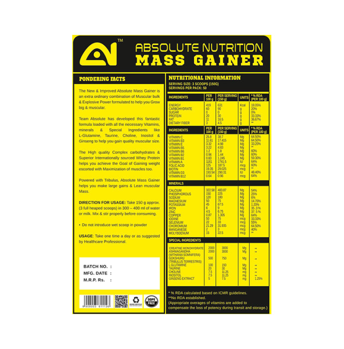 Absolute Nutrition Mass Gainer Chocolate (1kg)