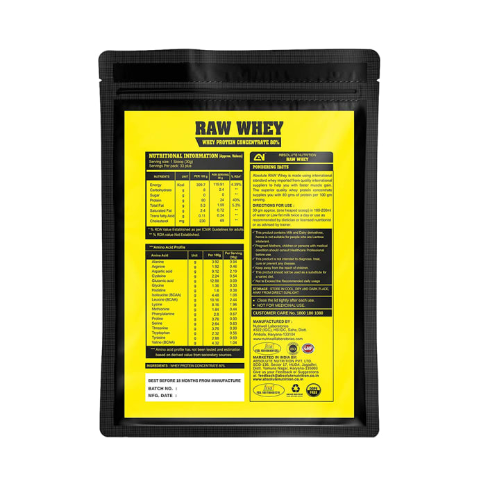 Absolute Nutrition Raw Whey Protein Concentrate 80% Unflavoured (1kg)