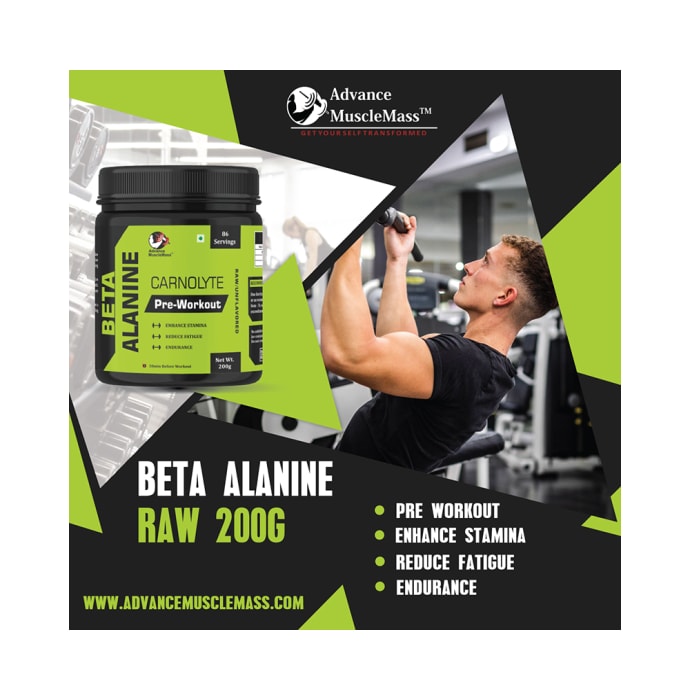 Advance MuscleMass Beta Alanine Carnolyte Pre-Workout Unflavoured Raw (200gm)