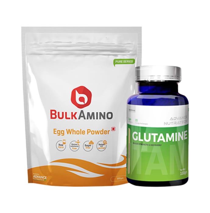 Advance nutratech combo of bulkamino egg whole powder unflavored 300gm and glutamine supplement powder unflavored 100gm