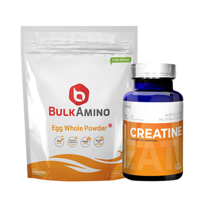 Advance nutratech combo of bulkamino egg whole powder unflavoured 300gm and creatine monohydrate unflavored 100gm