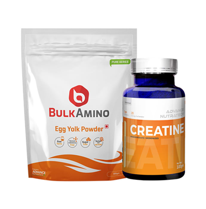 Advance nutratech combo of bulkamino egg yolk powder 300gm unflavored and creatine monohydrate unflavored 100gm