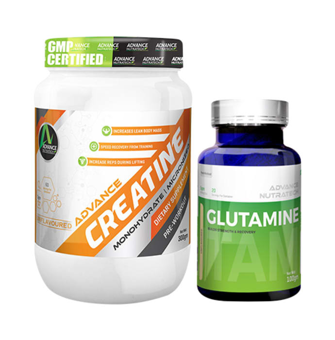 Advance nutratech combo of creatine monohydrate unflavored 300gm and glutamine supplement powder unflavored 100gm