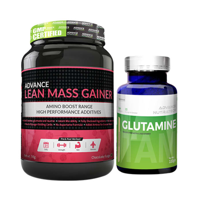 Advance nutratech combo of lean mass gainer chocolate 1kg and glutamine supplement powder unflavored 100gm