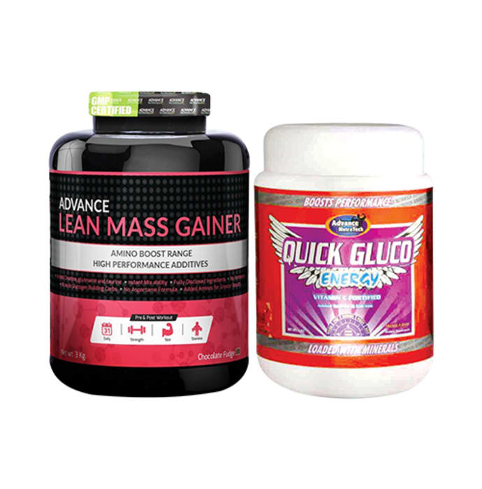 Advance nutratech combo of lean mass gainer chocolate 3kg and quick gluco energy orange 1kg