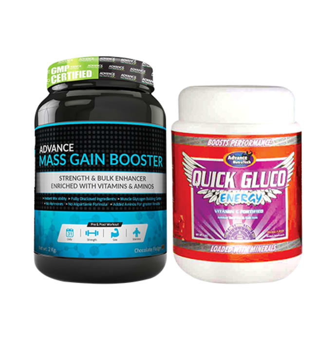 Advance nutratech combo of mass gain booster 2kg chocolate and quick gluco energy 1kg orange