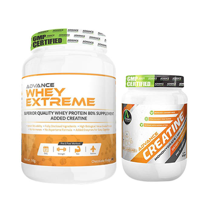 Advance nutratech combo of whey extreme protein chocolate 1kg and advance creatine unflavored 300gm