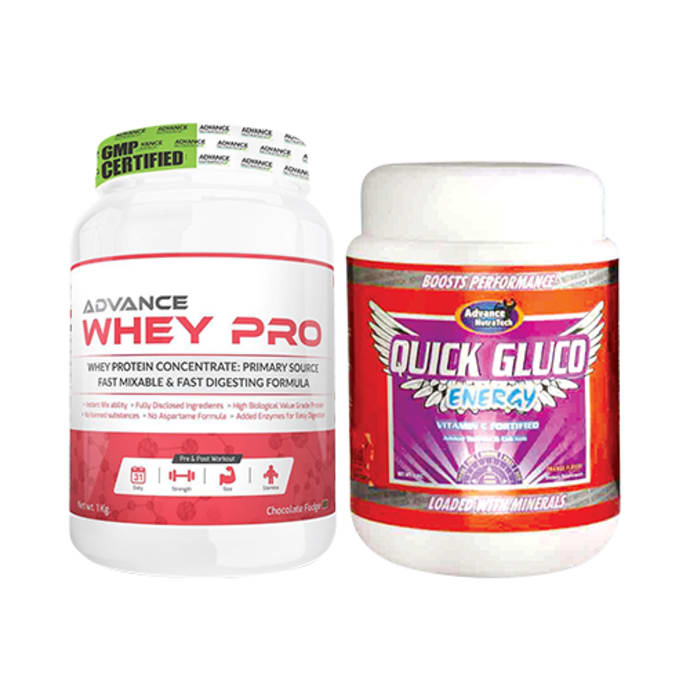 Advance nutratech combo of whey pro protein powder chocolate 1kg and quick gluco energy orange 1kg