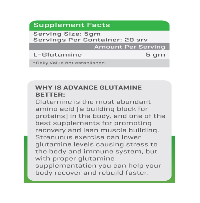 Advance nutratech glutamine supplement powder unflavoured (100gm)