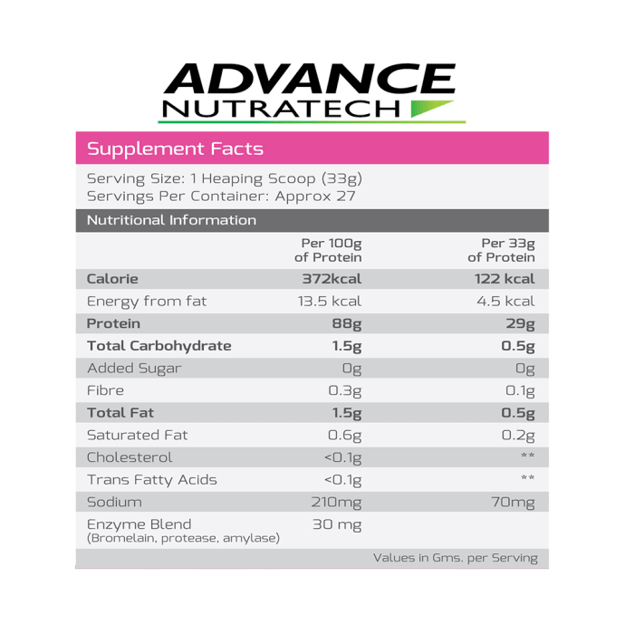 Advance nutratech whey isolate protein powder vanilla (1kg)