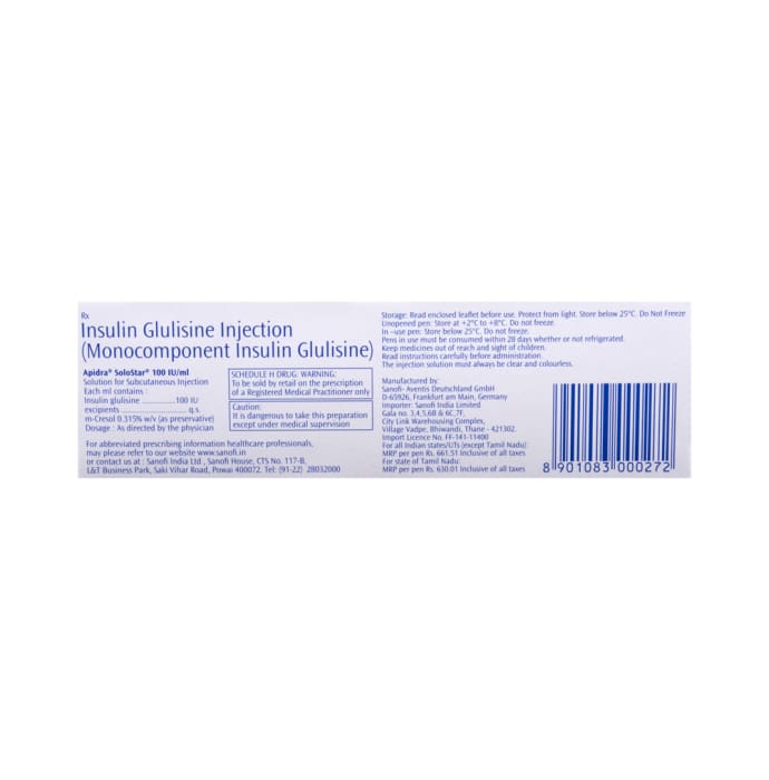 Apidra Solostar 100IU / ml Injection (3ml)