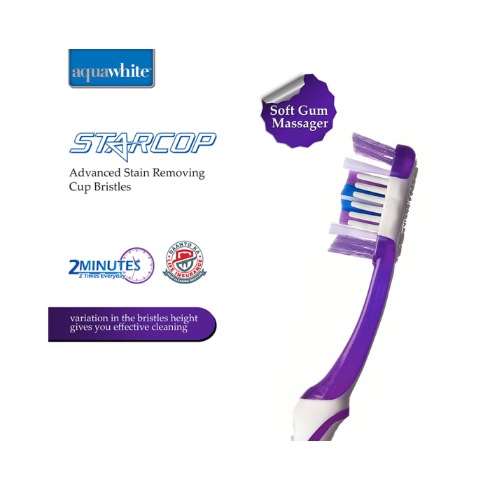 Aquawhite Advanced Stain Removing Cup Bristles Starcop Toothbrush Blue