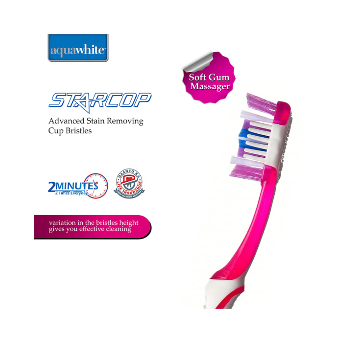 Aquawhite Advanced Stain Removing Cup Bristles Starcop Toothbrush Pink