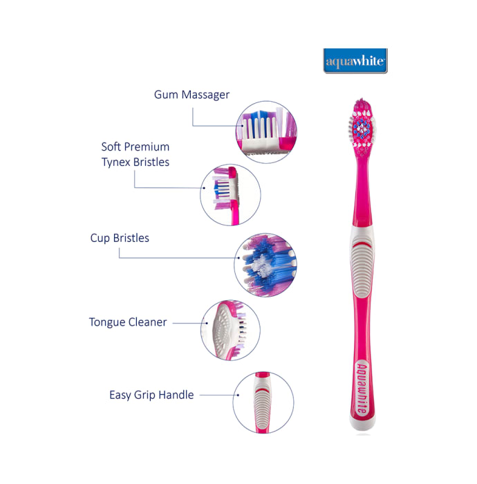 Aquawhite Advanced Stain Removing Cup Bristles Starcop Toothbrush Pink