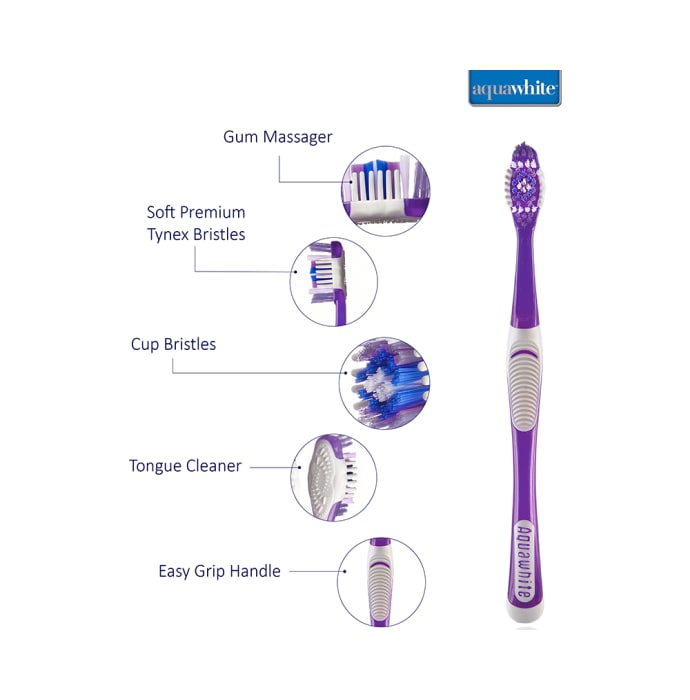 Aquawhite Advanced Stain Removing Cup Bristles Starcop Toothbrush Purple