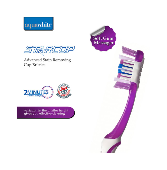 Aquawhite Advanced Stain Removing Cup Bristles Starcop Toothbrush Purple