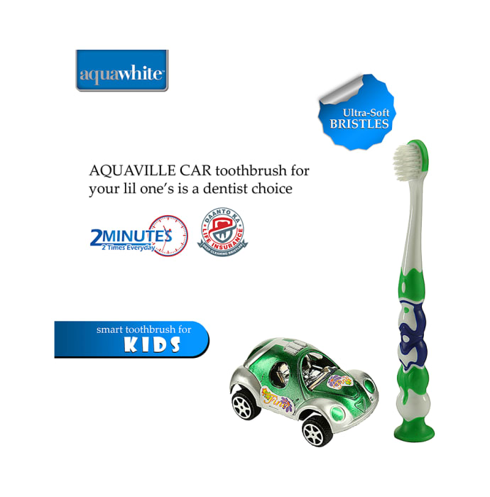 Aquawhite Aqua Ville Toothbrush Green with Car Toy