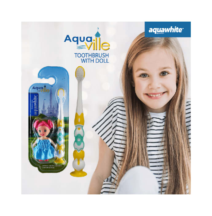 Aquawhite Aqua Ville Toothbrush Yellow with Doll Toy