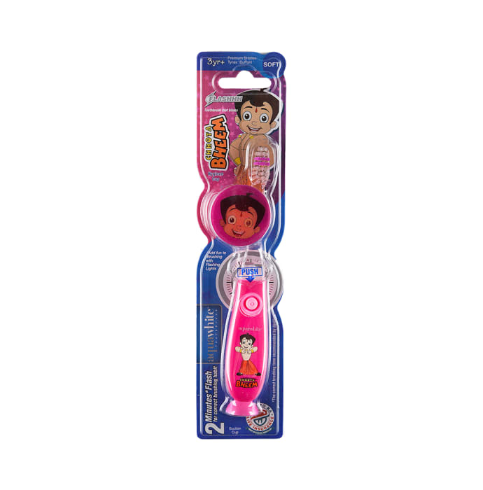 Aquawhite Kids Timer Flashhh Light Toothbrush with Hygiene Cap Pink Chhota Bheem