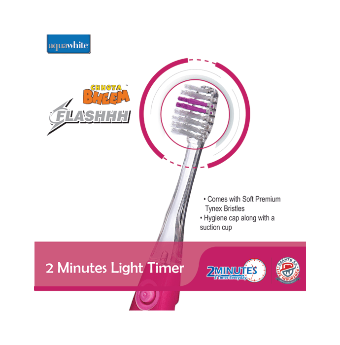 Aquawhite Kids Timer Flashhh Light Toothbrush with Hygiene Cap Pink Chhota Bheem