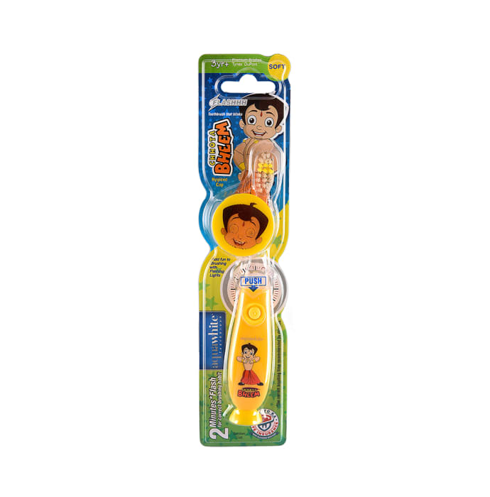 Aquawhite Kids Timer Flashhh Light Toothbrush with Hygiene Cap Yellow Chhota Bheem