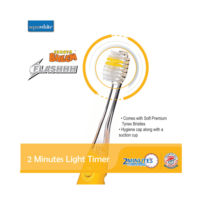 Aquawhite Kids Timer Flashhh Light Toothbrush with Hygiene Cap Yellow Chhota Bheem