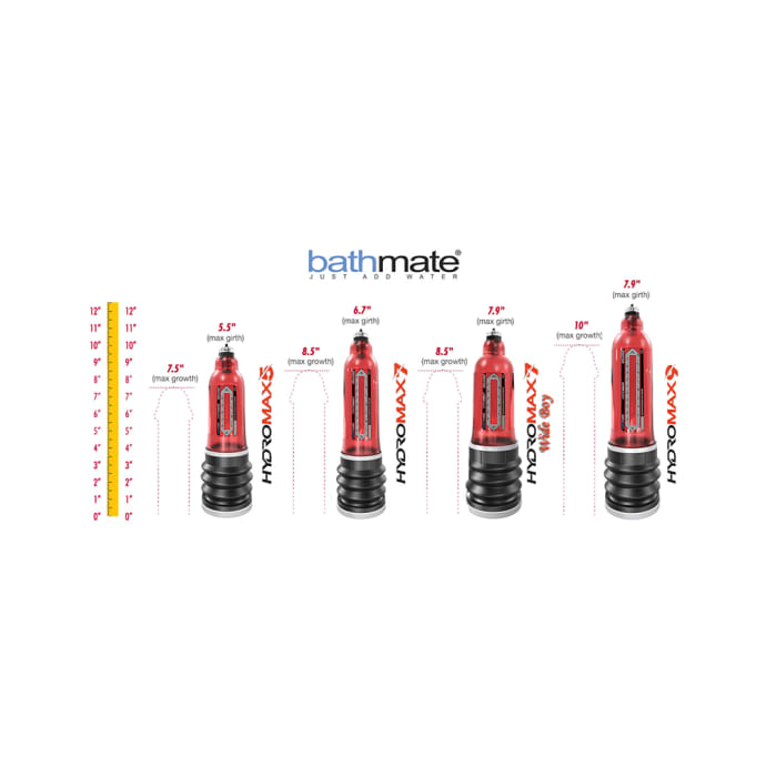 Bathmate HYDROMAX5 Pump with Shower Strap and Measuring Gauge Free Red