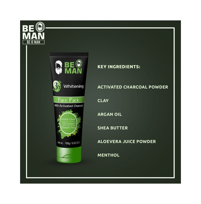 Be O Man Activated Charcoal and Skin Lightening Face Pack (100gm)