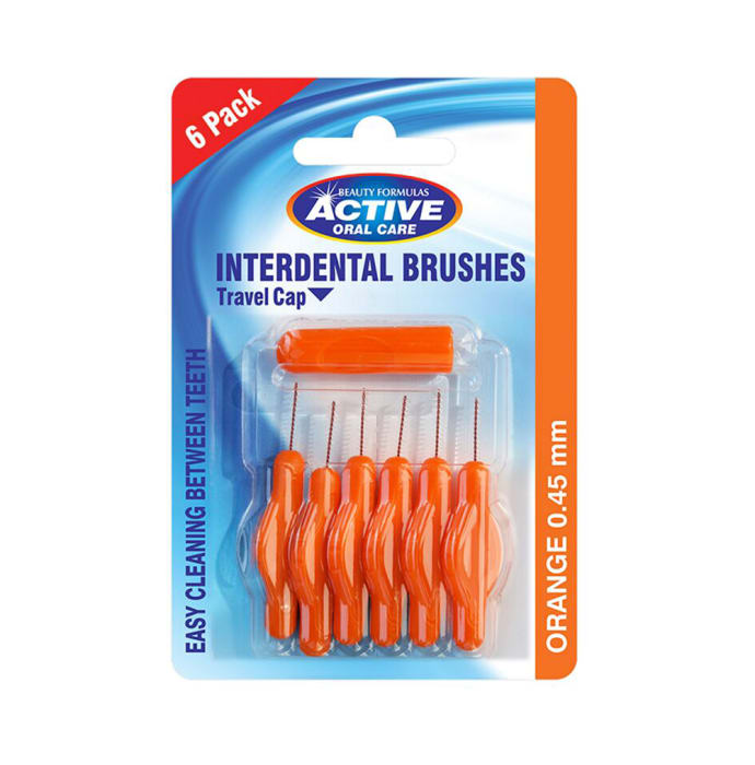 Beauty Formulas Active Oral Care Interdental Brushes with Travel Cap 0.45mm Orange