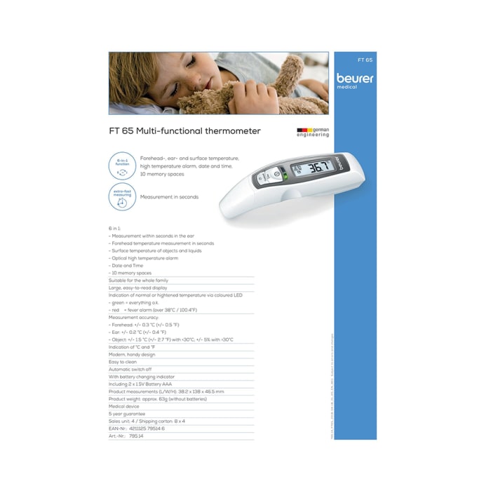 Beurer ft65 infrared multi functional thermometer