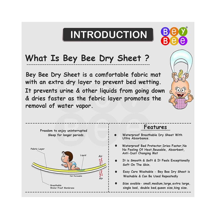 Bey Bee Waterproof Mattress Protector Dry Sheet For Babies and Adults (200cm X 140cm) Sheet XL Blue