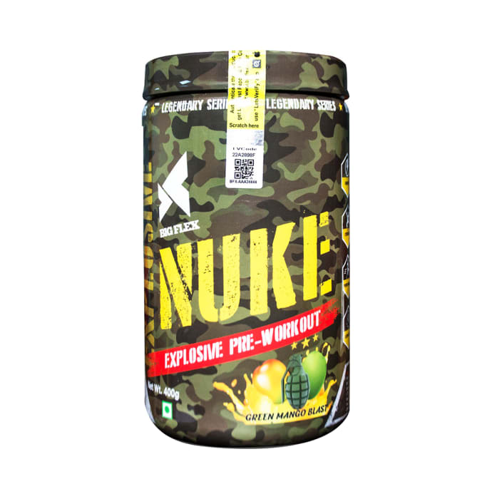 Big Flex Nuke Explosive Pre-Workout with 700ml Shaker Free Green Mango Blast (400gm)