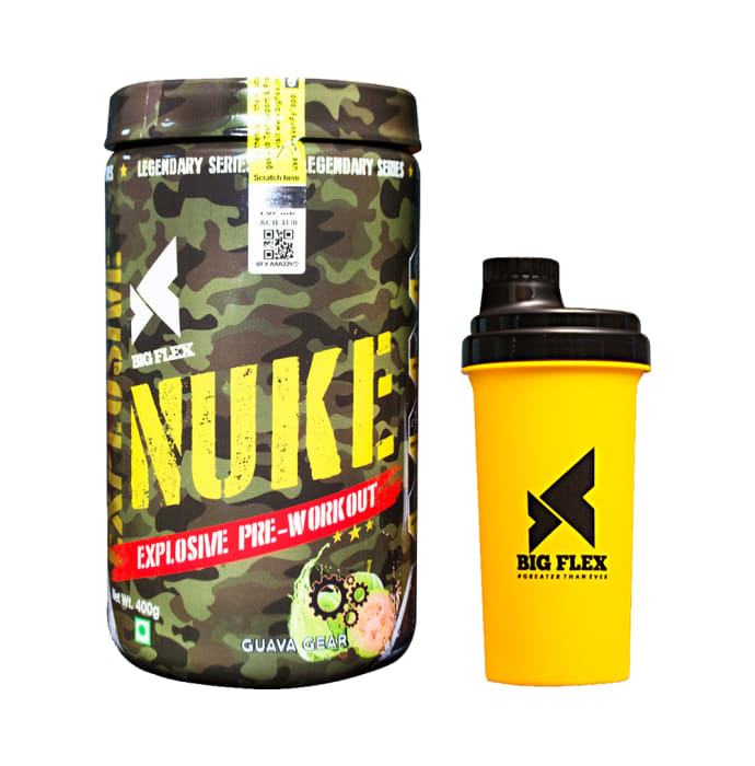 Big Flex Nuke Explosive Pre-Workout with 700ml Shaker Free Guavava Gear (400gm)