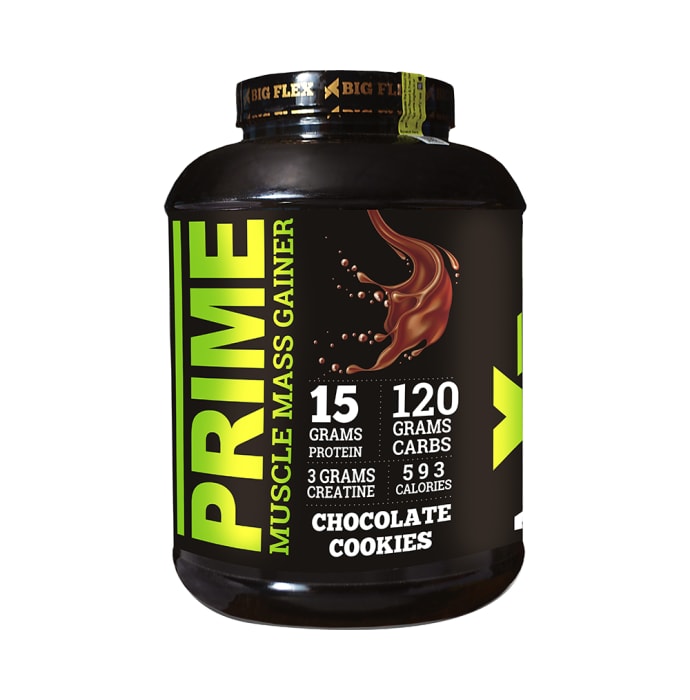 Big Flex Prime Muscle Mass Gainer with 700ml Shaker Free Chocolate Cookies (1kg)