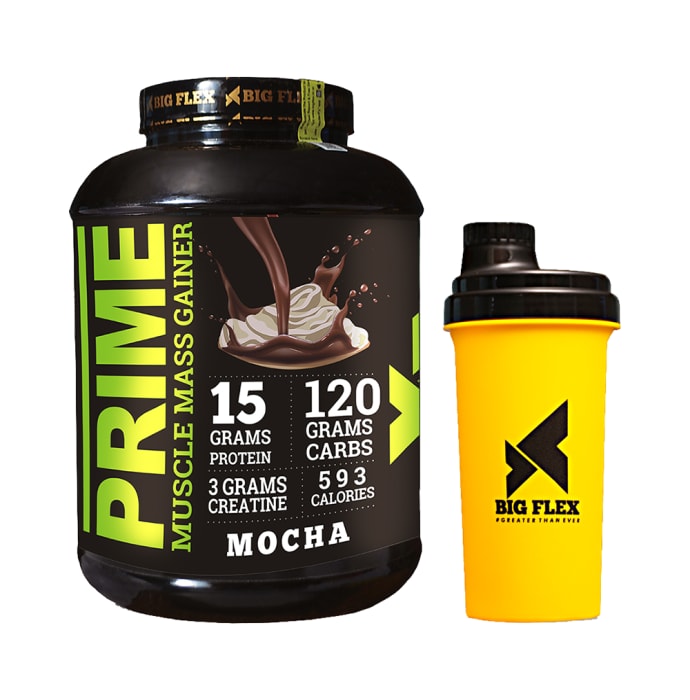 Big Flex Prime Muscle Mass Gainer with 700ml Shaker Free Mocha (1kg)