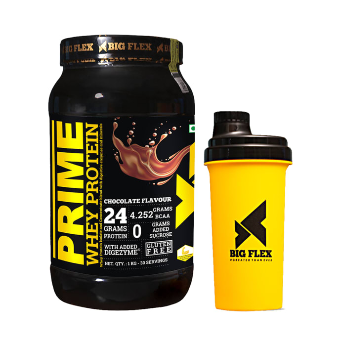 Big Flex Prime Whey Protein with 700ml Shaker Free Chocolate (1kg)