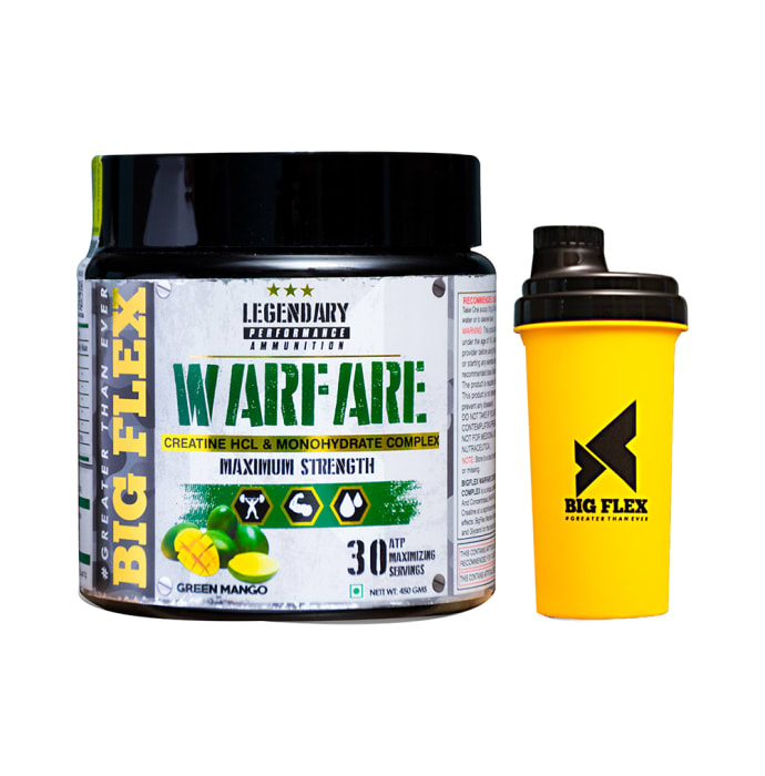 Big Flex Warfare Creatine HCL and Monohydrate Complex with 700ml Shaker Free Green Mango (450gm)