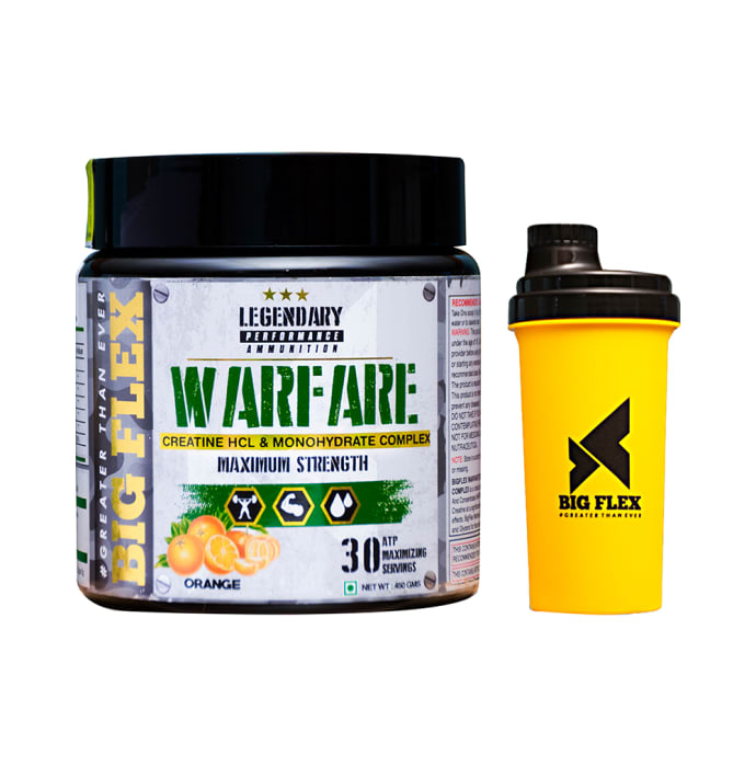 Big Flex Warfare Creatine HCL and Monohydrate Complex with 700ml Shaker Free Orange (450gm)