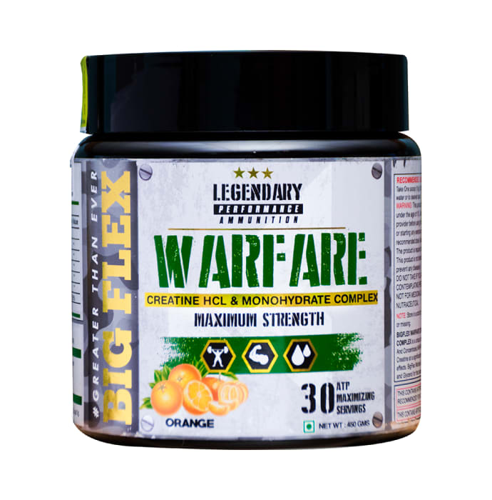 Big Flex Warfare Creatine HCL and Monohydrate Complex with 700ml Shaker Free Orange (450gm)