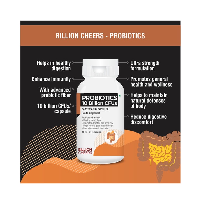 Billion Cheers Probiotics 10 Billion CFUs Vegetarian Capsules