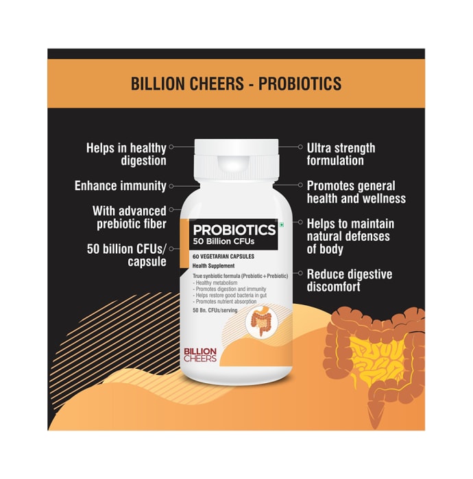 Billion Cheers Probiotics 50 Billion CFUs Vegetarian Capsules