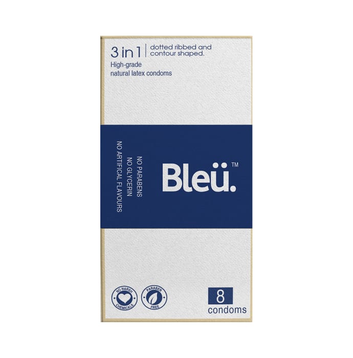 Bleu 3 In 1 Dotted & Ribbed Condom