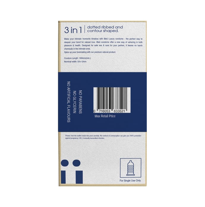 Bleu 3 In 1 Dotted & Ribbed Condom