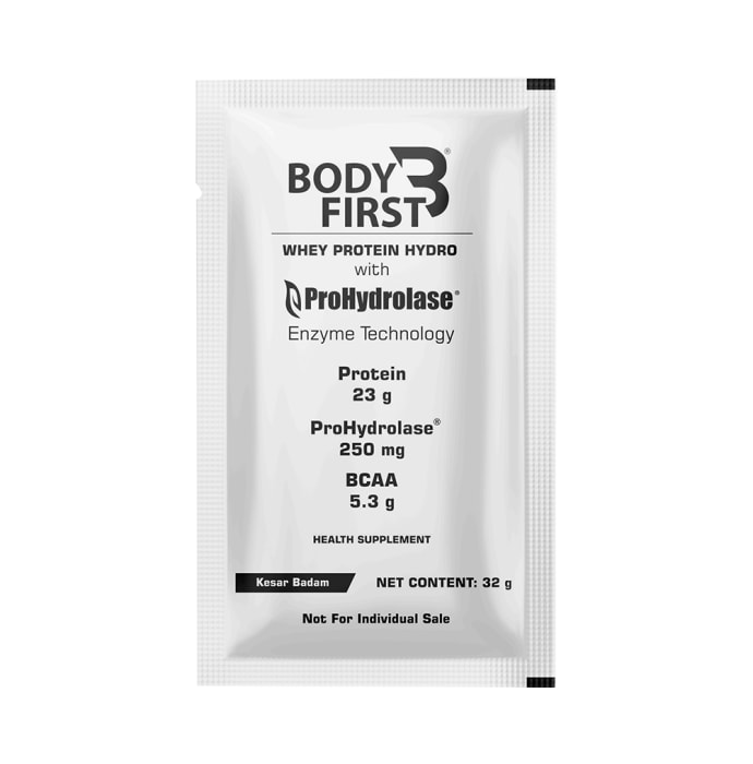 Body First Whey Protein Hydro with Prohydrolase Enzyme Technology Sachet (32gm Each) Kesar Badam