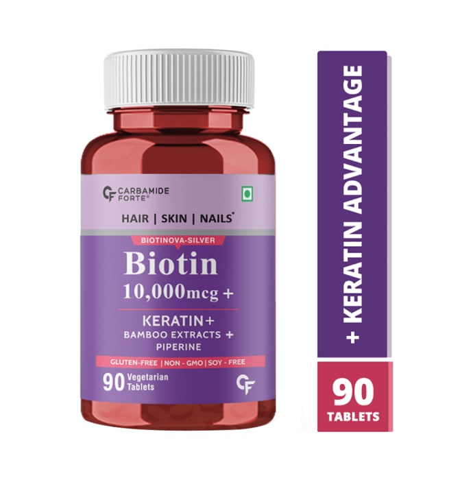 Carbamide Forte Biotin 10,000mcg + Keratin + Bamboo Extracts + Piperine Vegetarian Tablet (90'S)