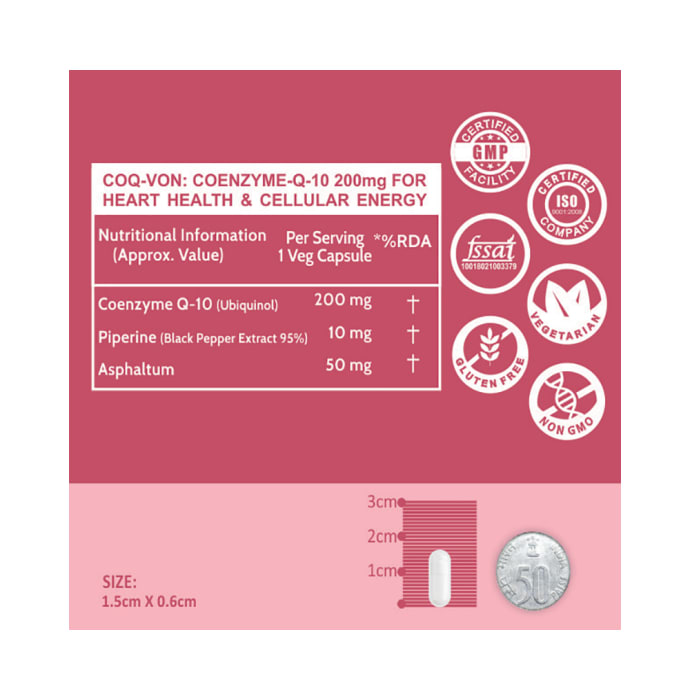 Carbamide Forte Coenzyme Q10, 200mg + Asphaltum 50mg + Piperine10mg Vegetarian Capsule