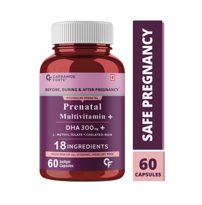 Carbamide Forte Prenatal Multivitamin + DHA 300mg + L-Methyl Folate + Chelated Iron Softgel Capsule (60'S)