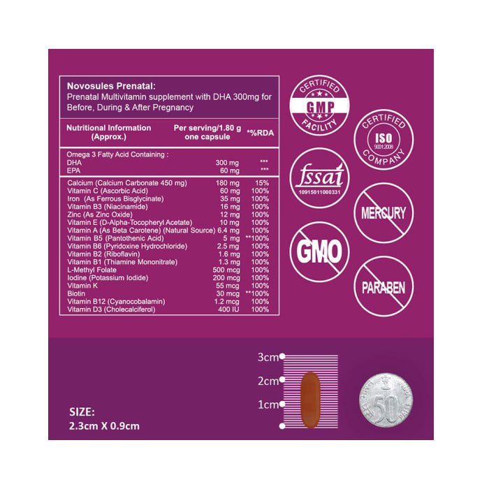 Carbamide Forte Prenatal Multivitamin + DHA 300mg + L-Methyl Folate + Chelated Iron Softgel Capsule (60'S)