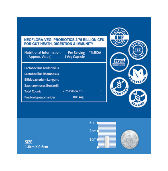 Carbamide Forte Probiotics 2.75 Billion cfu + Prebiotics 100mg Vegetarian Capsule